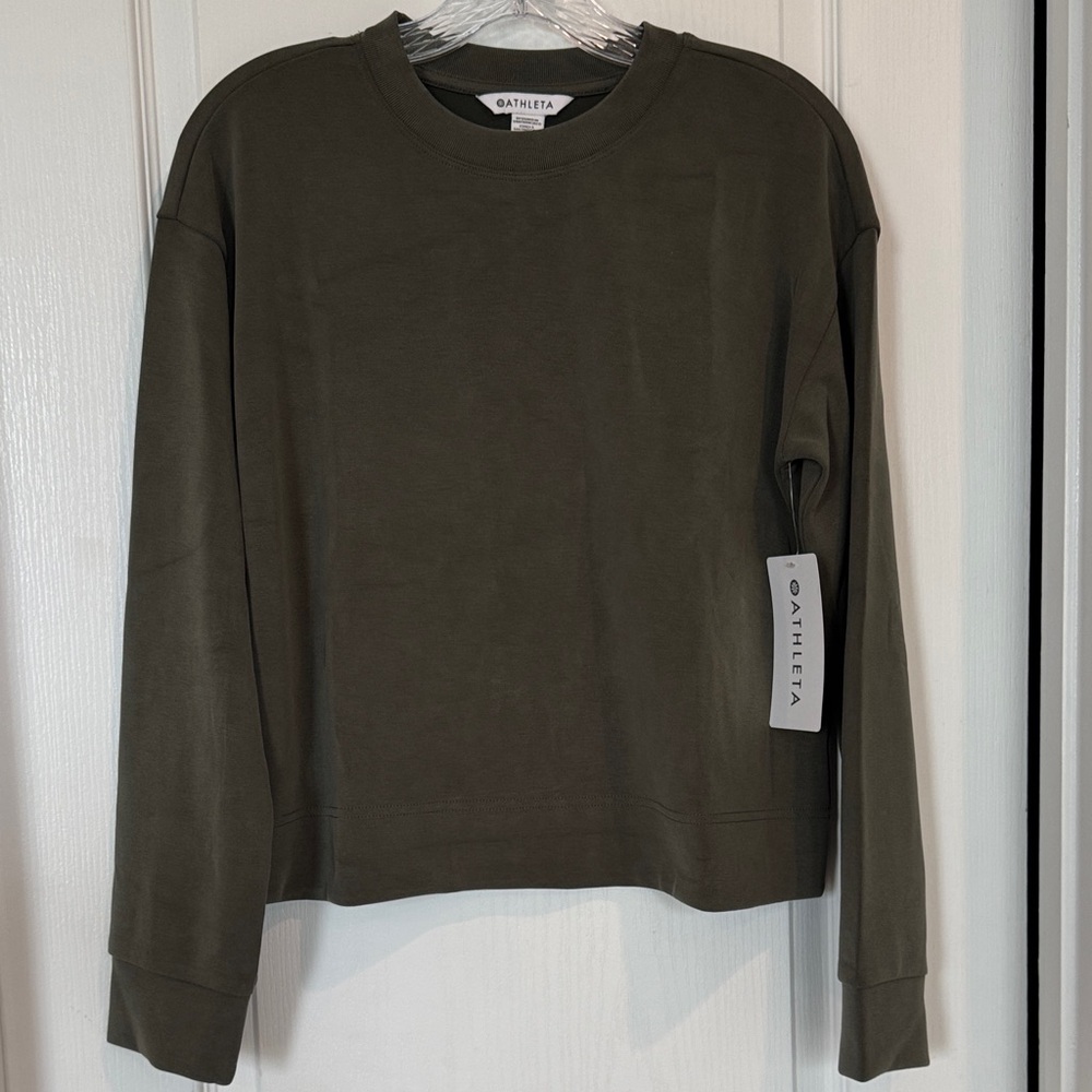 NWT - Athleta Seasoft Aspen Olive Green Crewneck Sweatshirt - Size small